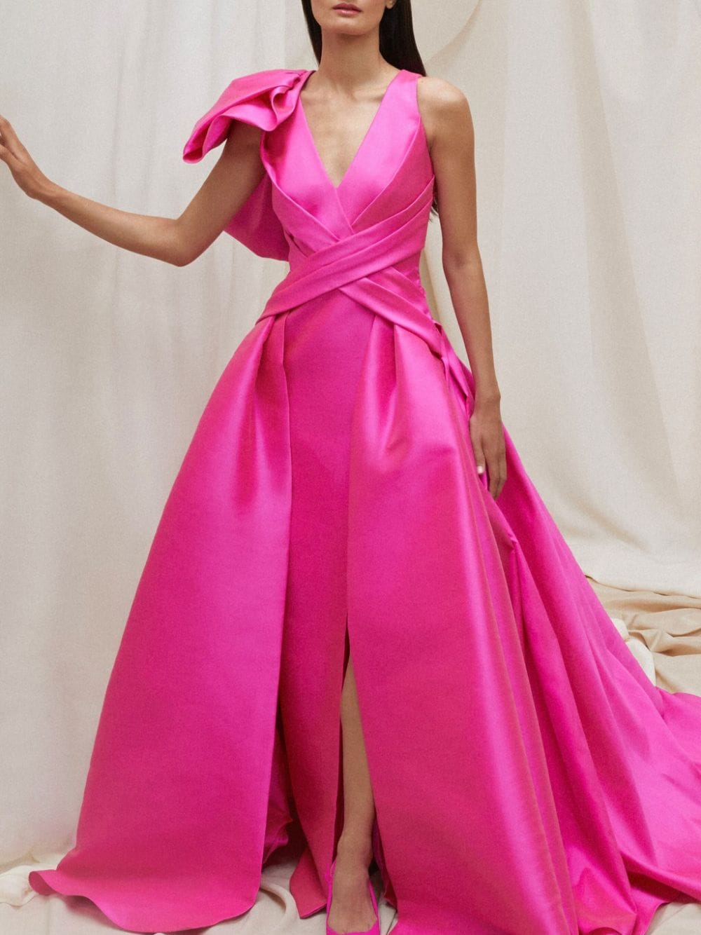 Pamella Roland Mikado pleated gown - Roze