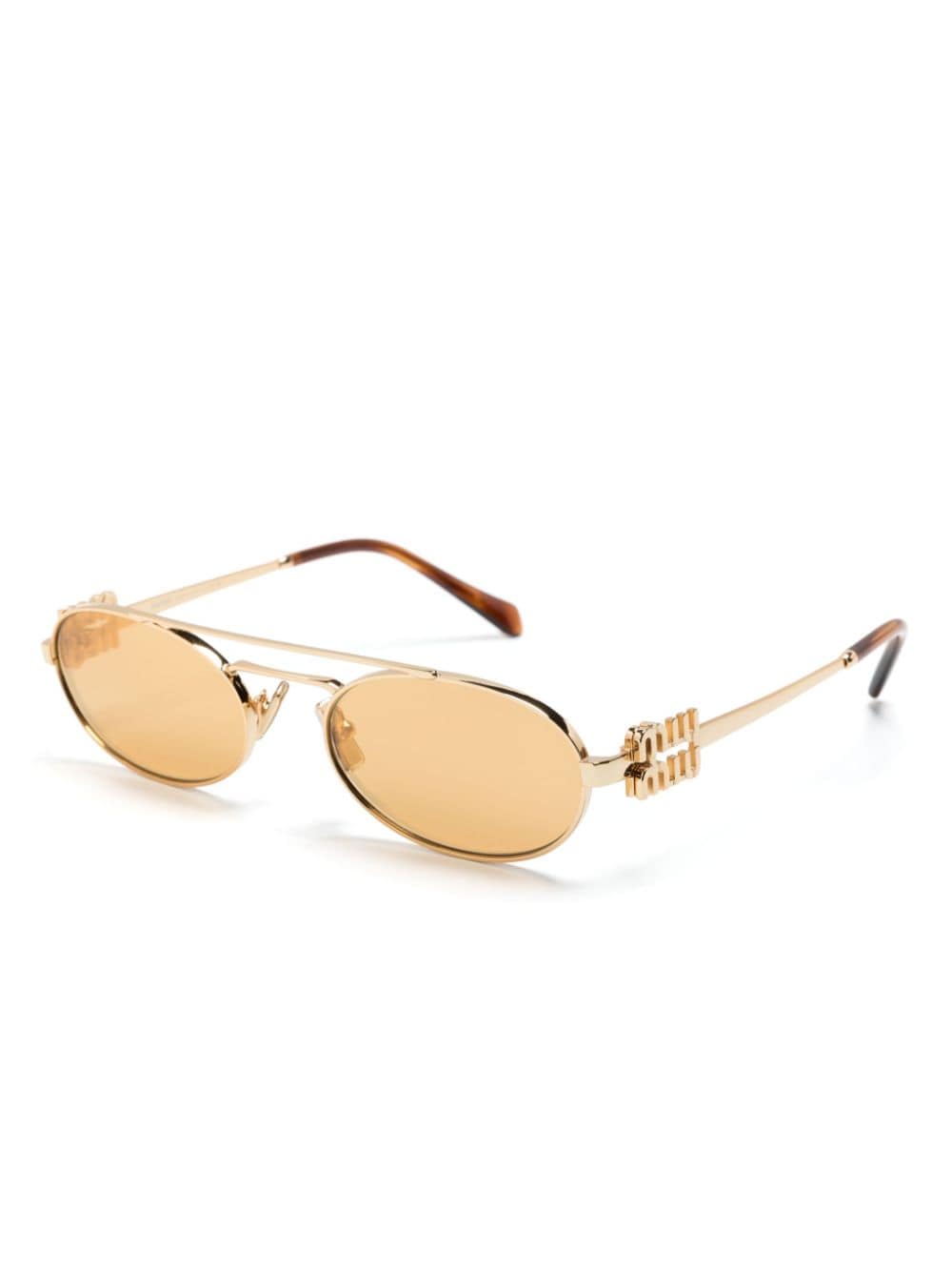 Miu Miu Eyewear logo-plaque oval-frame sunglasses - Goud