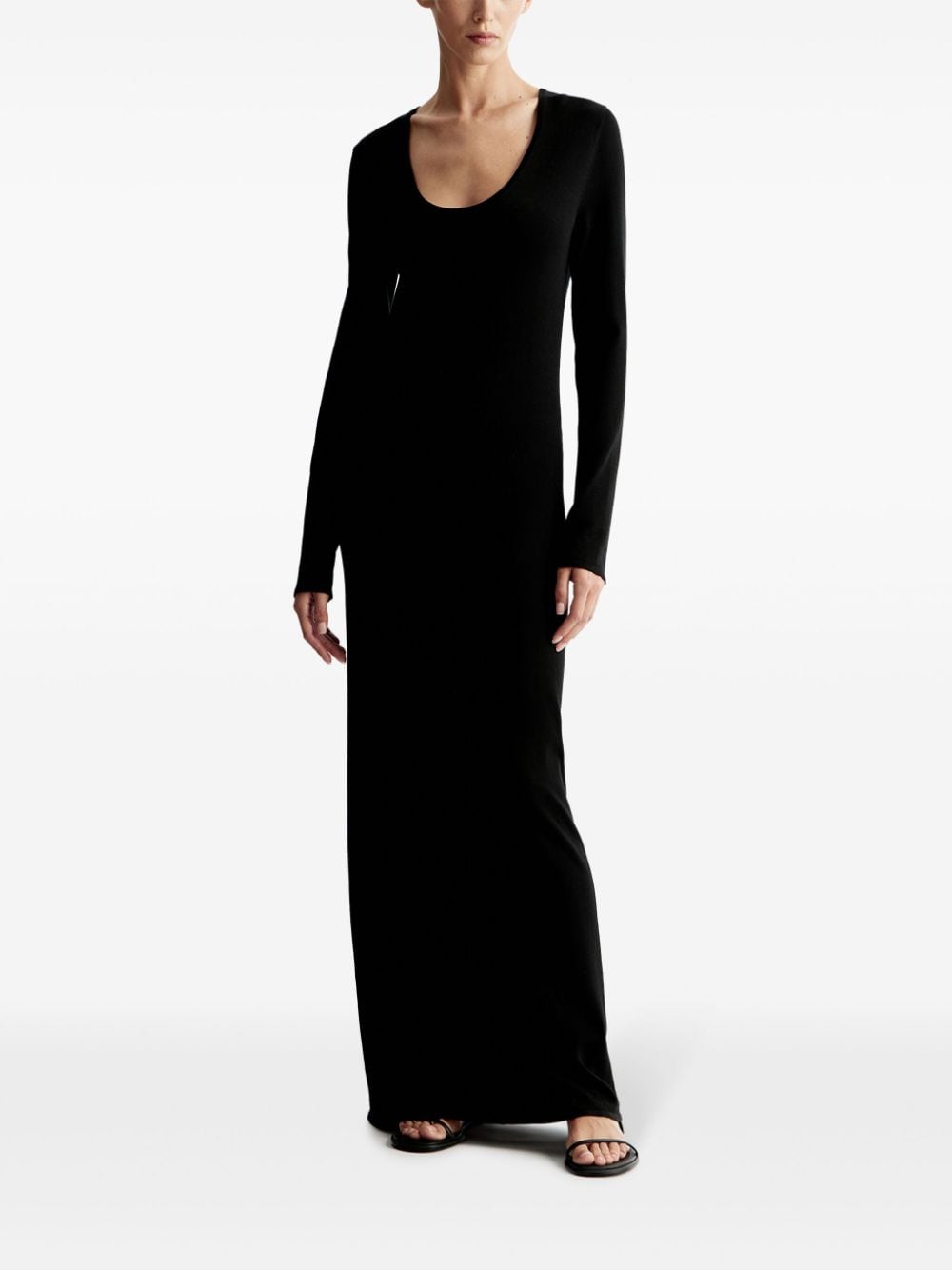 12 STOREEZ long-sleeve fine-knit maxi dress - Zwart
