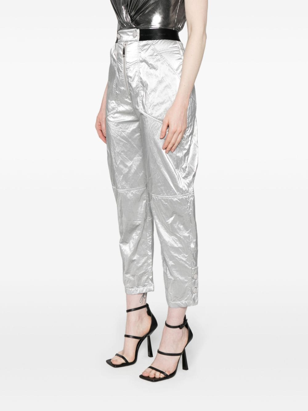 Elisabetta Franchi metallic tapered trousers - Zilver