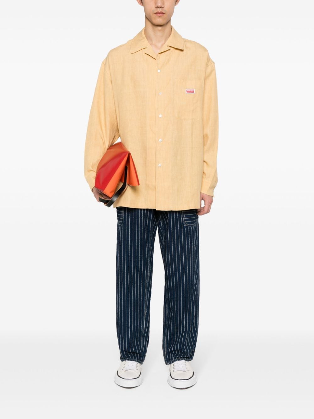 Kenzo logo-appliqué linen oversized shirt - Beige
