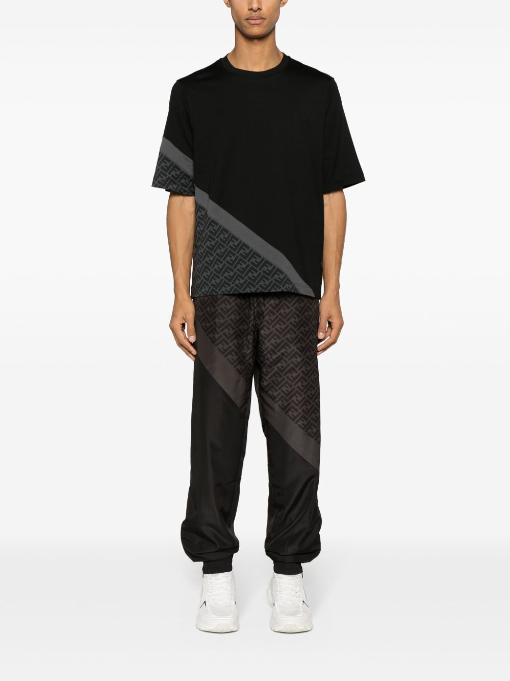 FENDI T-shirt met diagonale print - Zwart