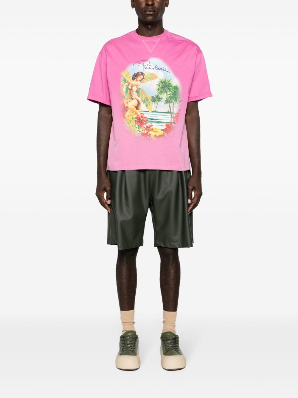 Roberto Cavalli Hawaii-print cotton T-shirt - Roze