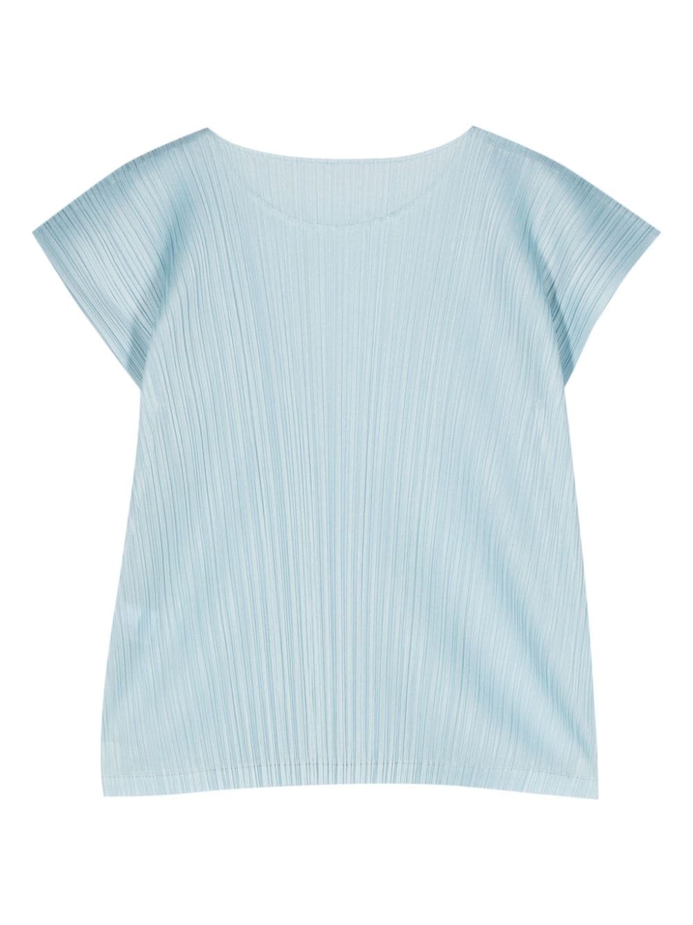 Pleats Please Issey Miyake cap-sleeve plissé-effect blouse - Blauw