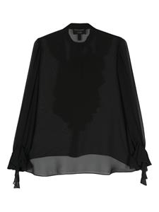 NISSA ruffle semi-sheer blouse - Zwart