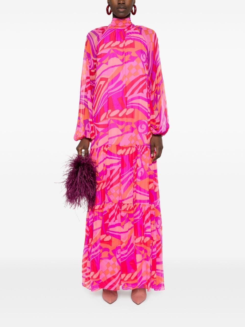 NISSA abstract-print silk maxi dress - Roze