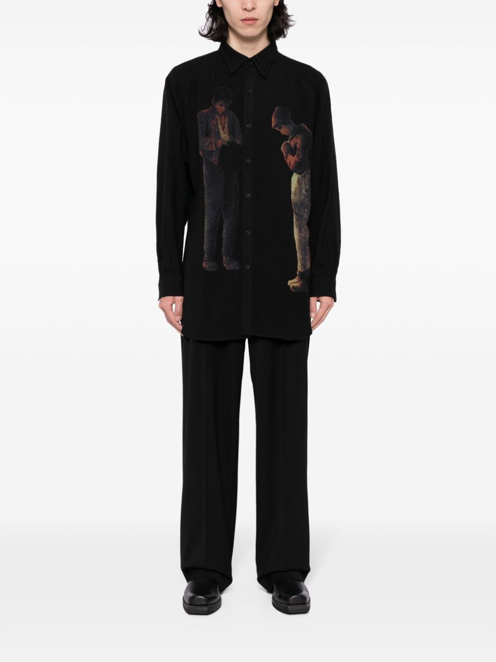 Yohji Yamamoto art-print panelled shirt - Zwart