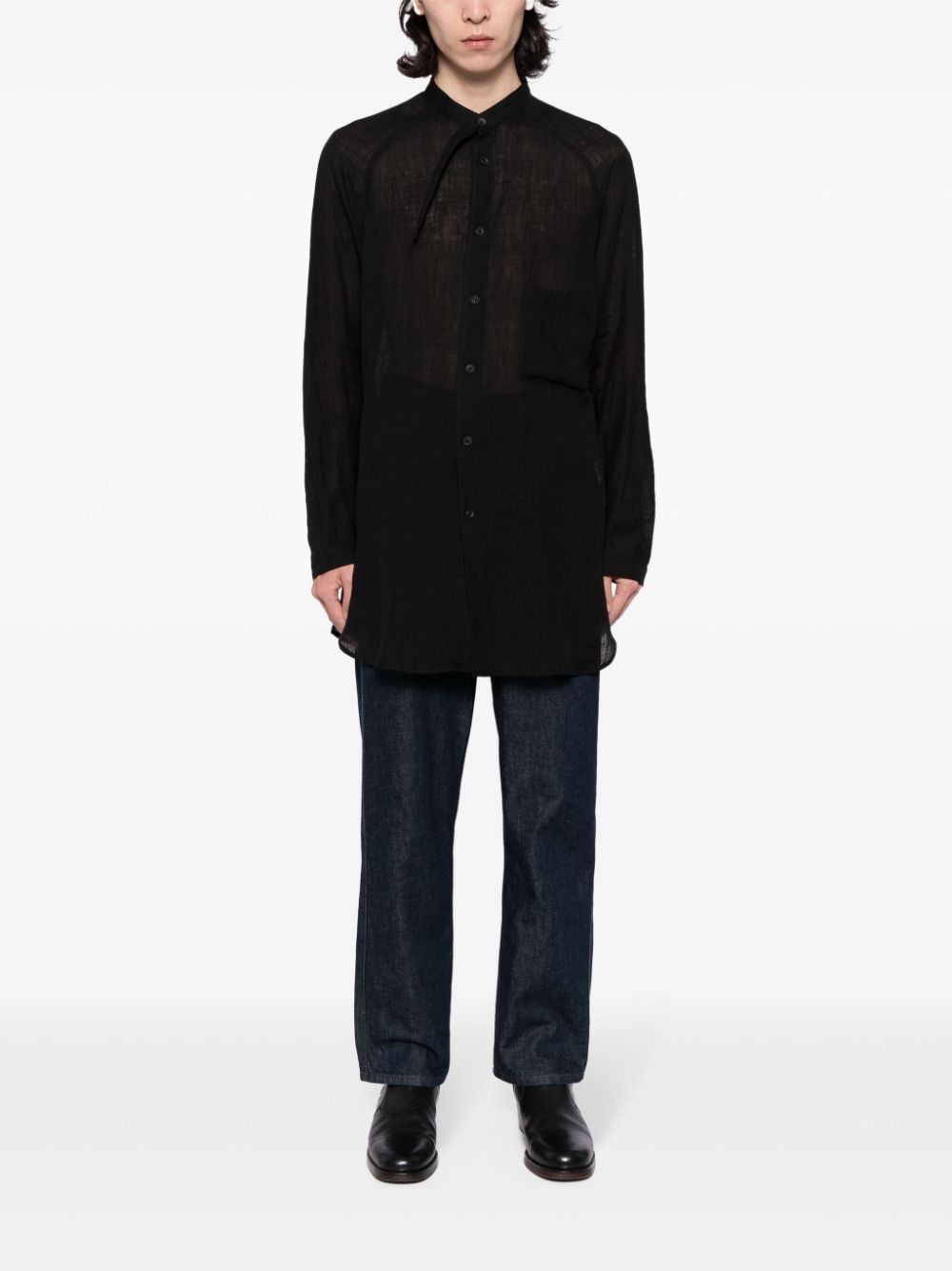 Yohji Yamamoto panelled linen shirt - Zwart