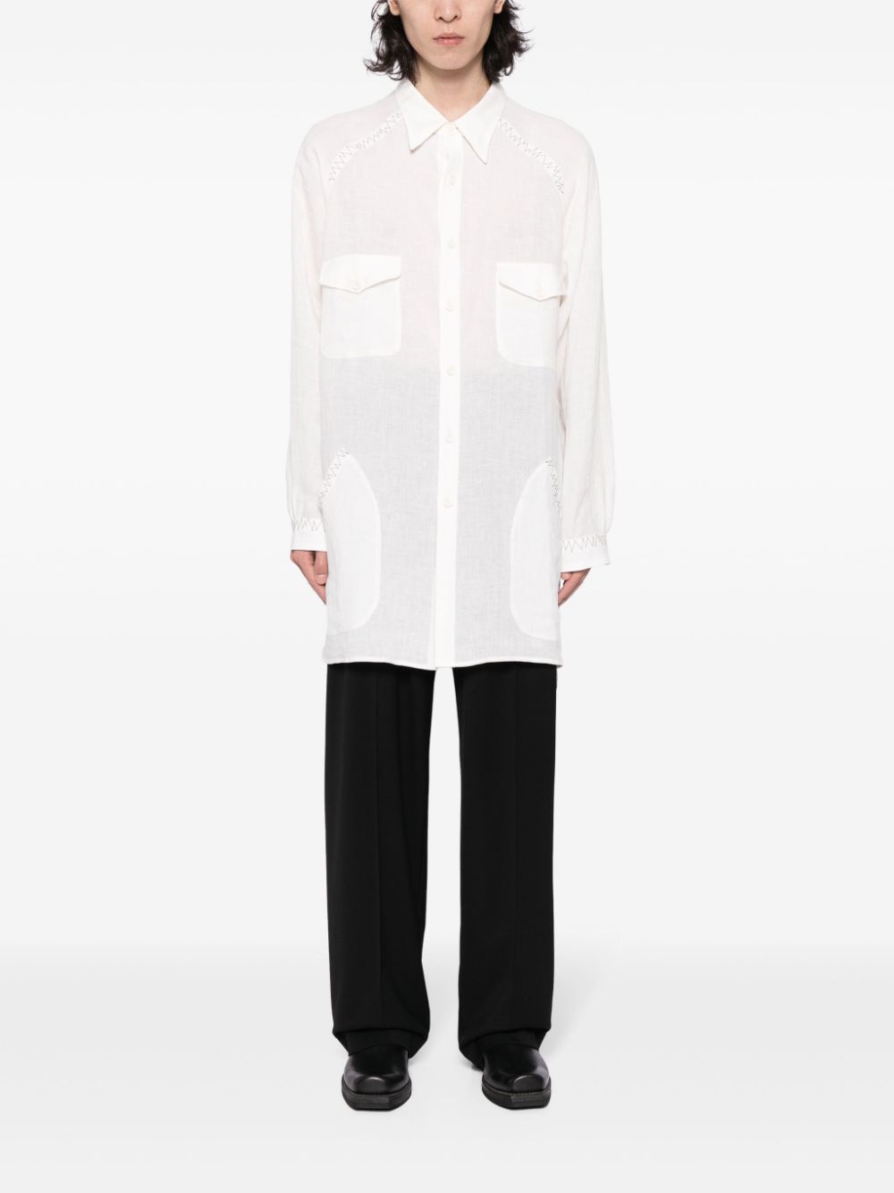 Yohji Yamamoto contrast-stitching linen shirt - Wit