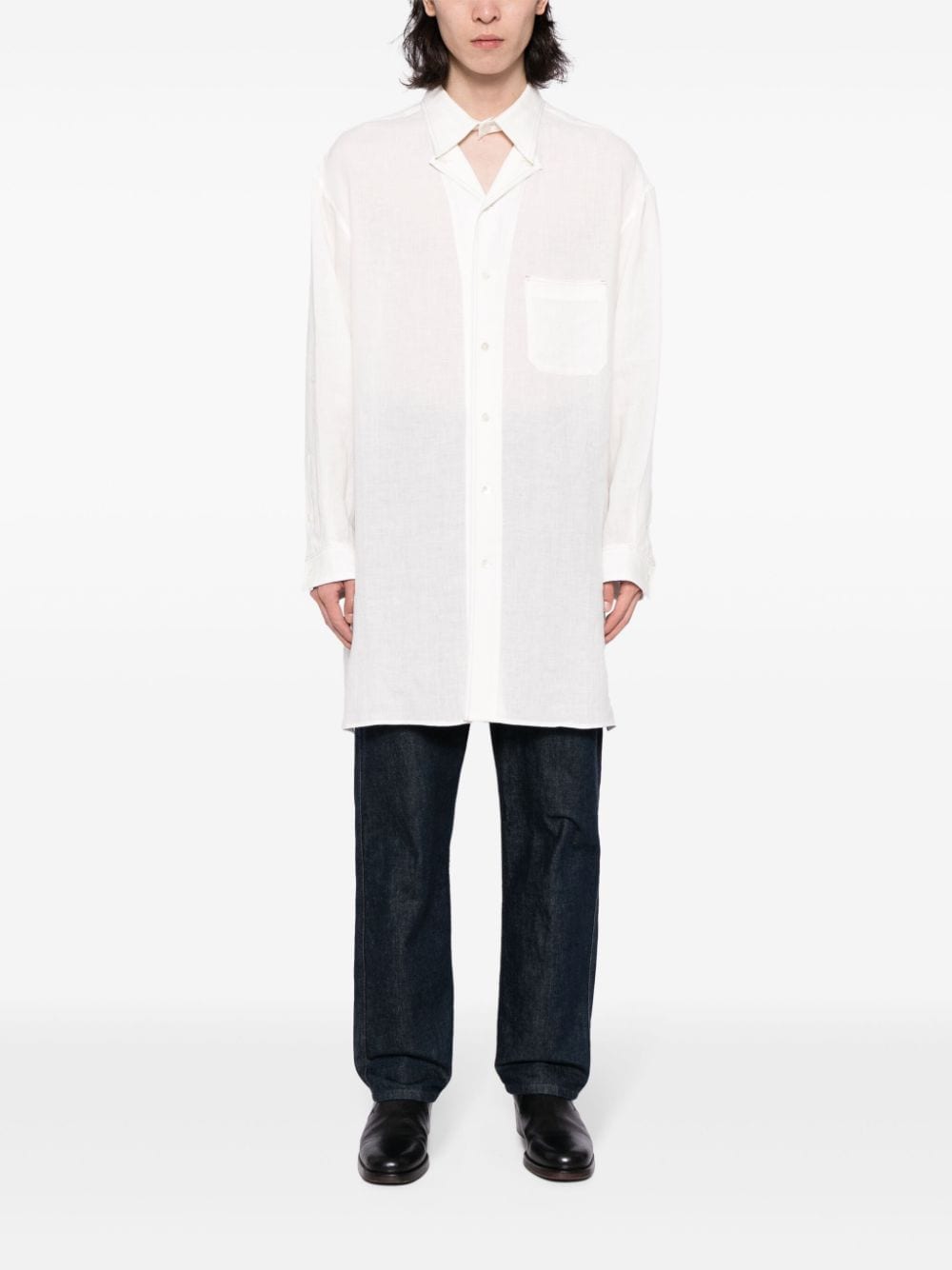 Yohji Yamamoto contrast-stitching linen shirt - Wit