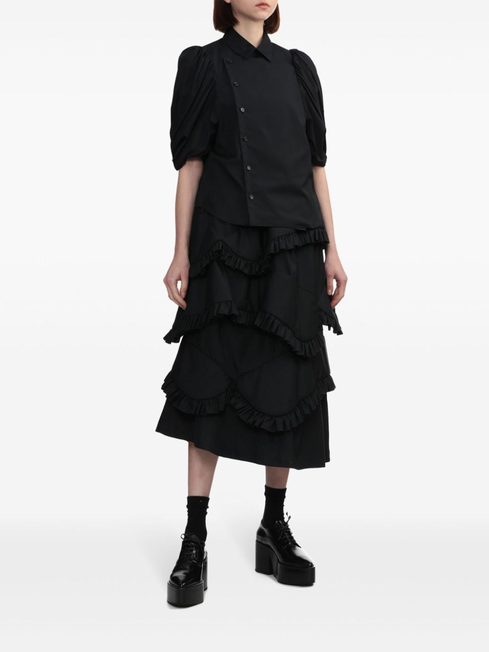 Noir Kei Ninomiya puff-sleeve cotton blouse - Zwart