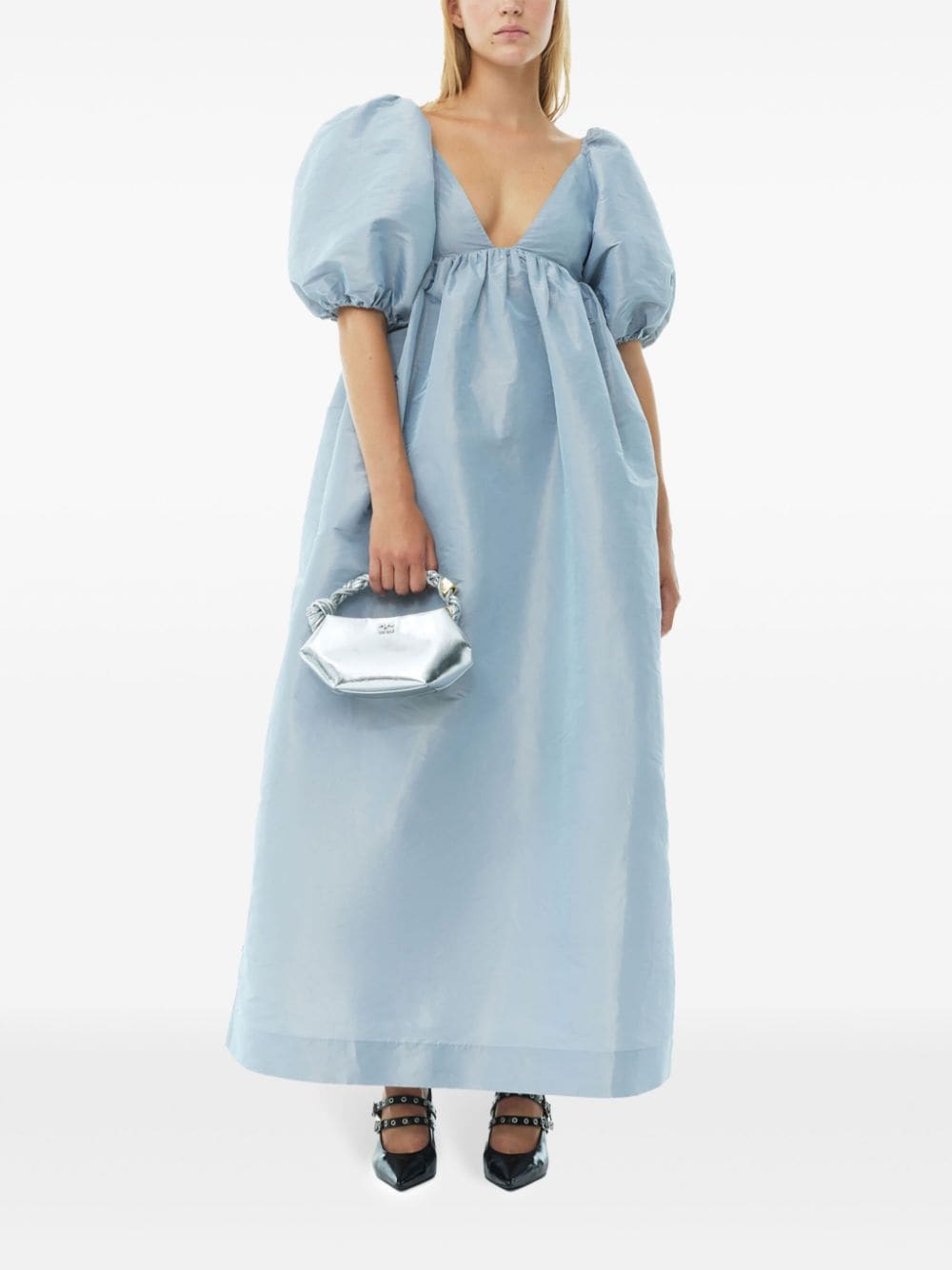 GANNI Maxi-jurk met pofmouwen - Blauw