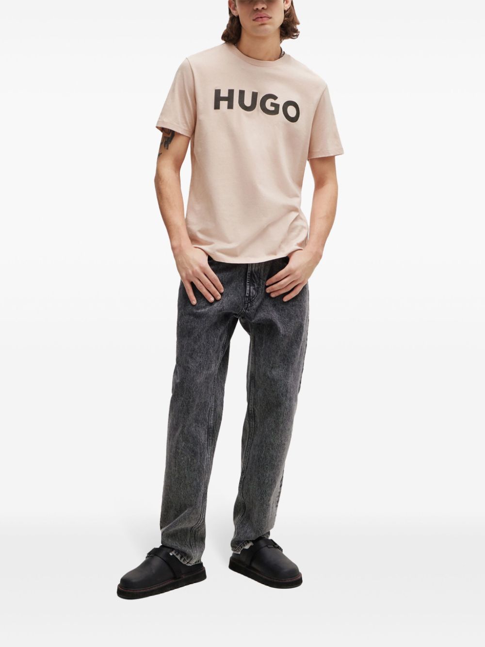 HUGO T-shirt met logoprint - Roze
