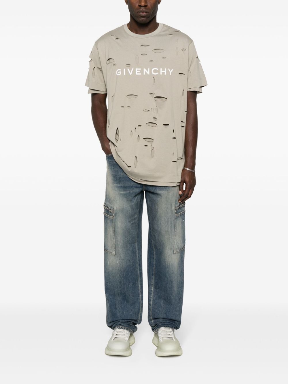 Givenchy Katoenen T-shirt met uitgesneden details - Beige