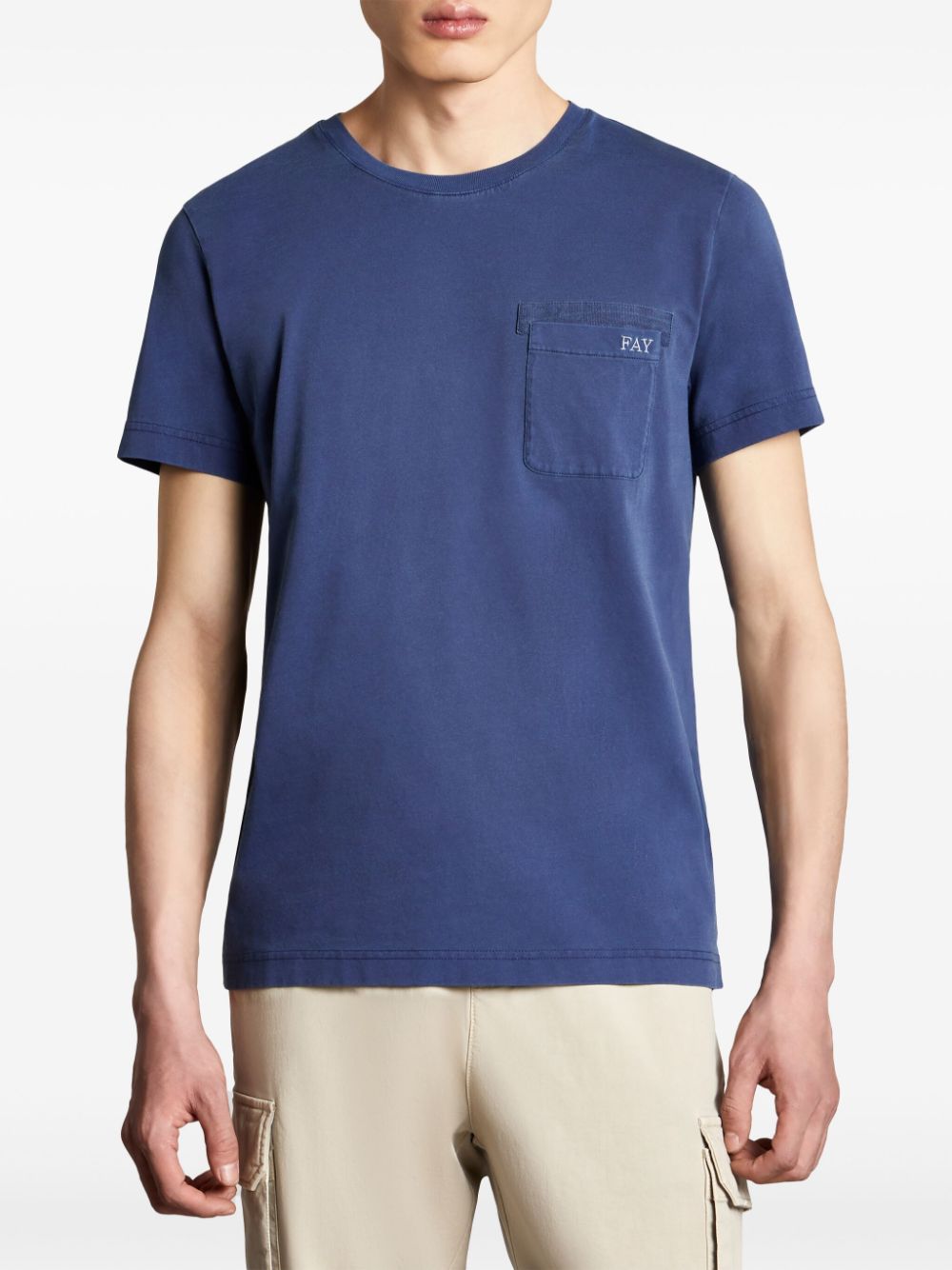 Fay logo-embroidered cotton T-shirt - Blauw