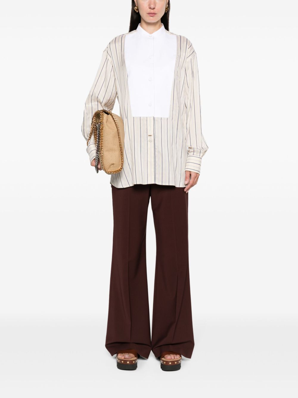 Stella McCartney contrasting-panel striped shirt - Beige