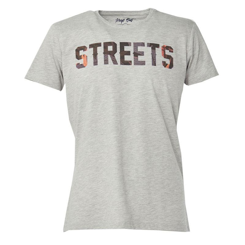 Keep Out Heren T-shirt met straatprint en ronde hals, grijs