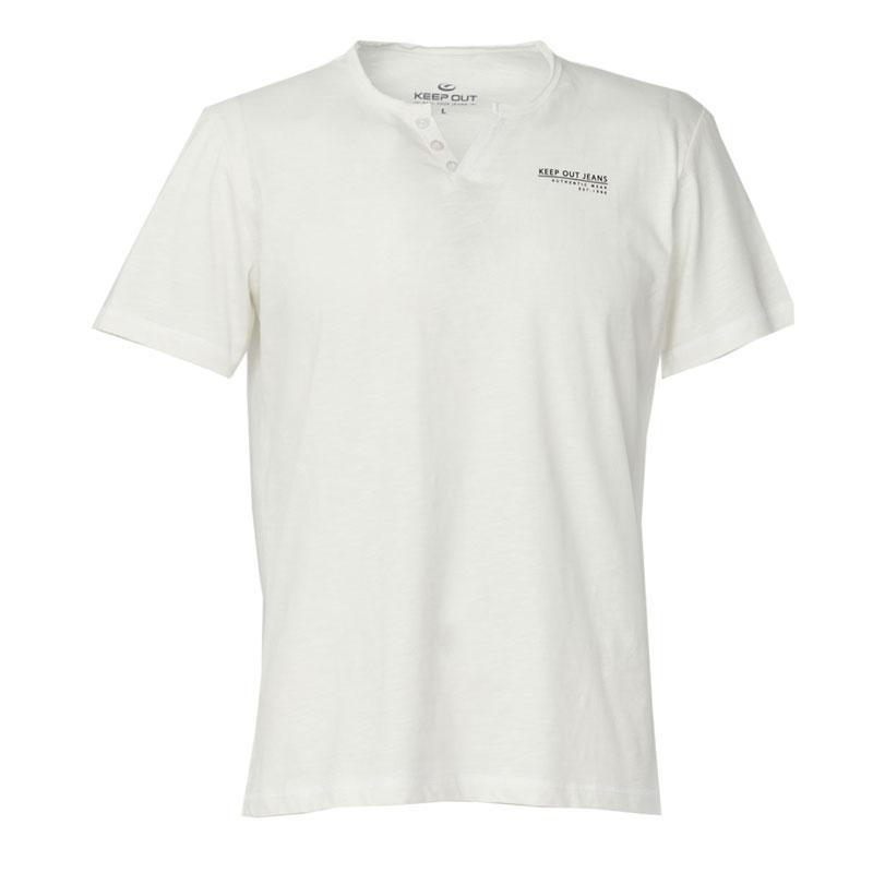 Keep Out Heren T-shirt met V-knop en gedetailleerde kraag, wit