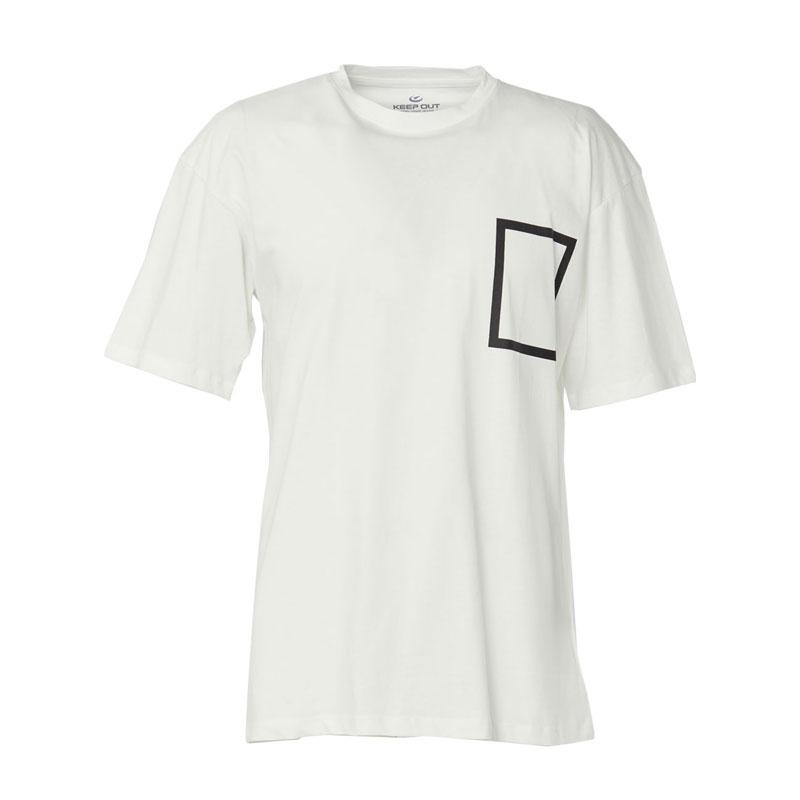 Keep Out Heren T-shirt met vierkante print en ronde hals, wit
