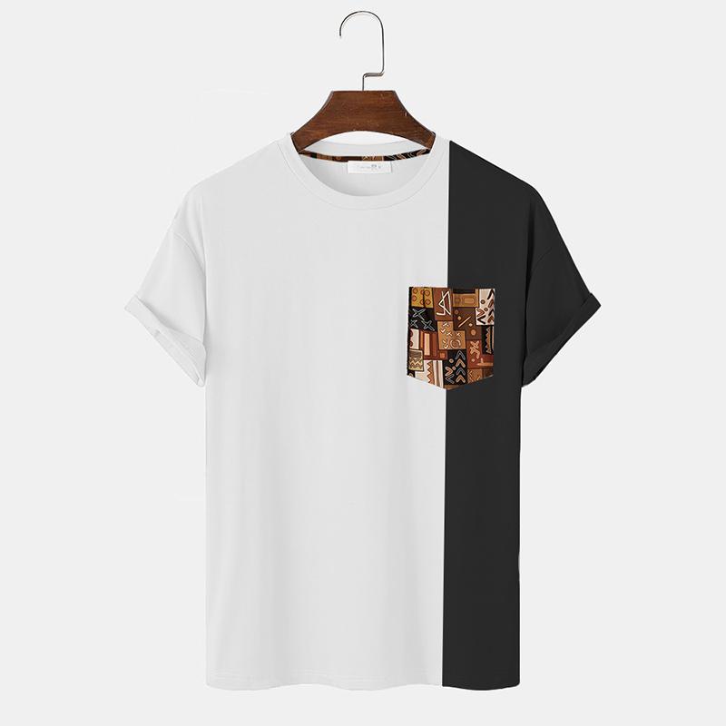 Men Apparel Joom Men's Casual Short Sleeve Tops Chest Pocket Print Patchwork T-Shirts