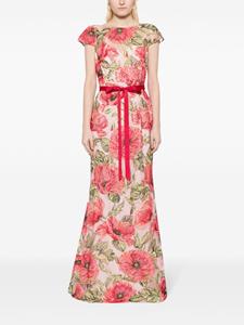 Marchesa Notte Tulen maxi-jurk met geborduurde bloemen - Rood