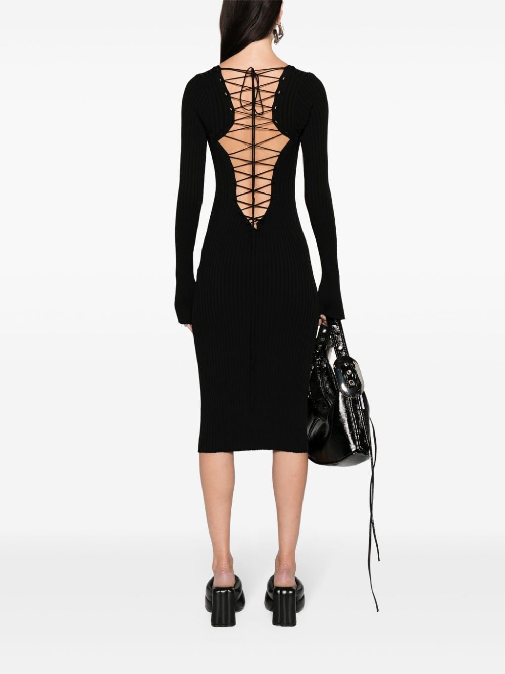 Stella McCartney lace-up ribbed-knit dress - Zwart