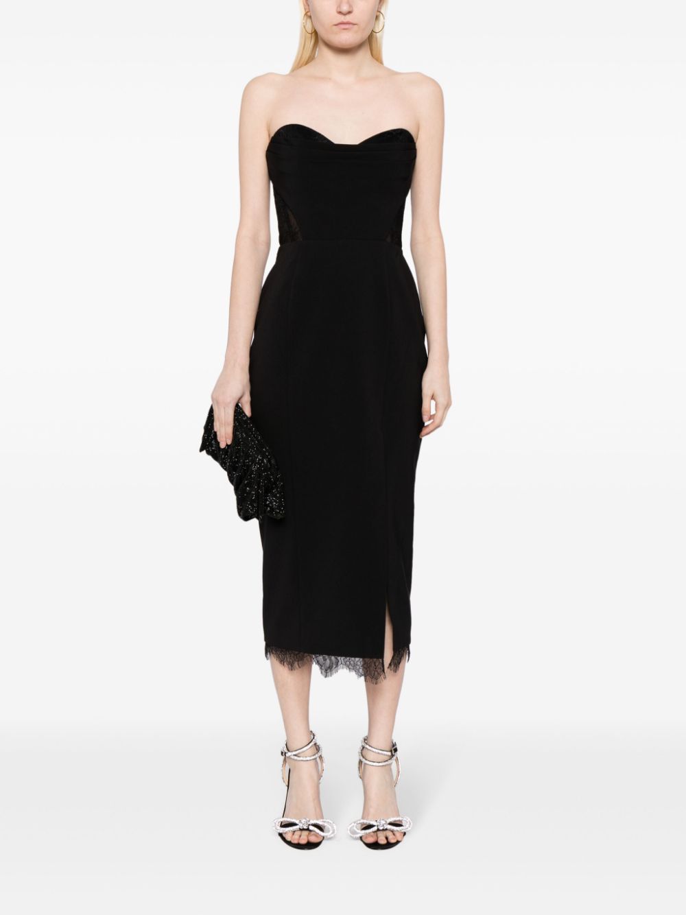 Marchesa Notte Strapless maxi-jurk met detail van kant - Zwart