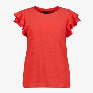 TwoDay dames T-shirt met ruches koraal