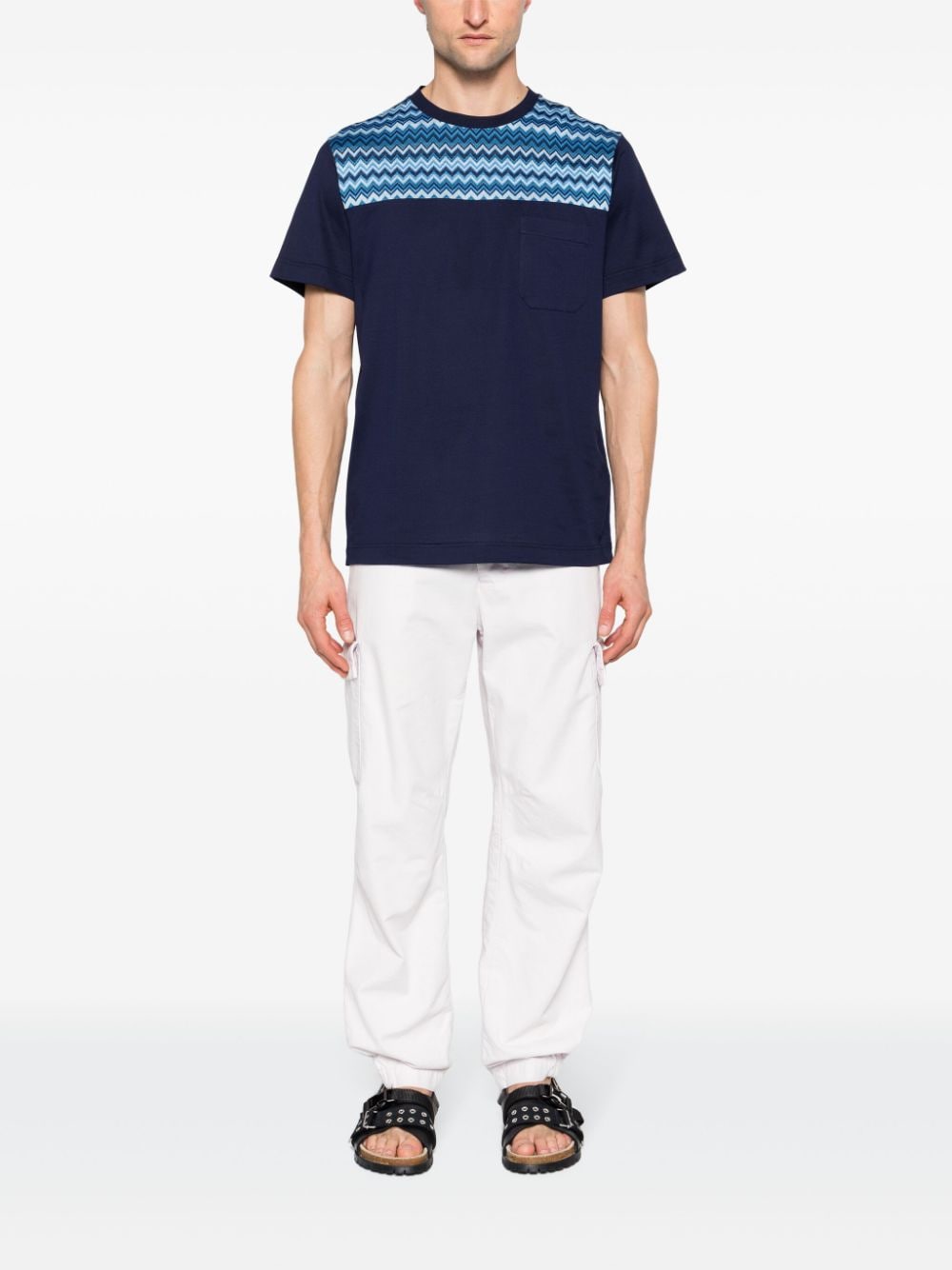 Missoni zigzag-panel cotton T-shirt - Blauw