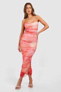 Boohoo Strappy Mesh Floral Maxi Dress, Pink