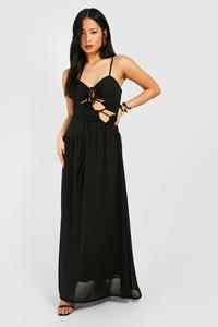 Boohoo Petite Lace Up Detail Maxi Dress, Black