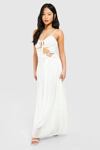 Boohoo Petite Lace Up Detail Maxi Dress, White
