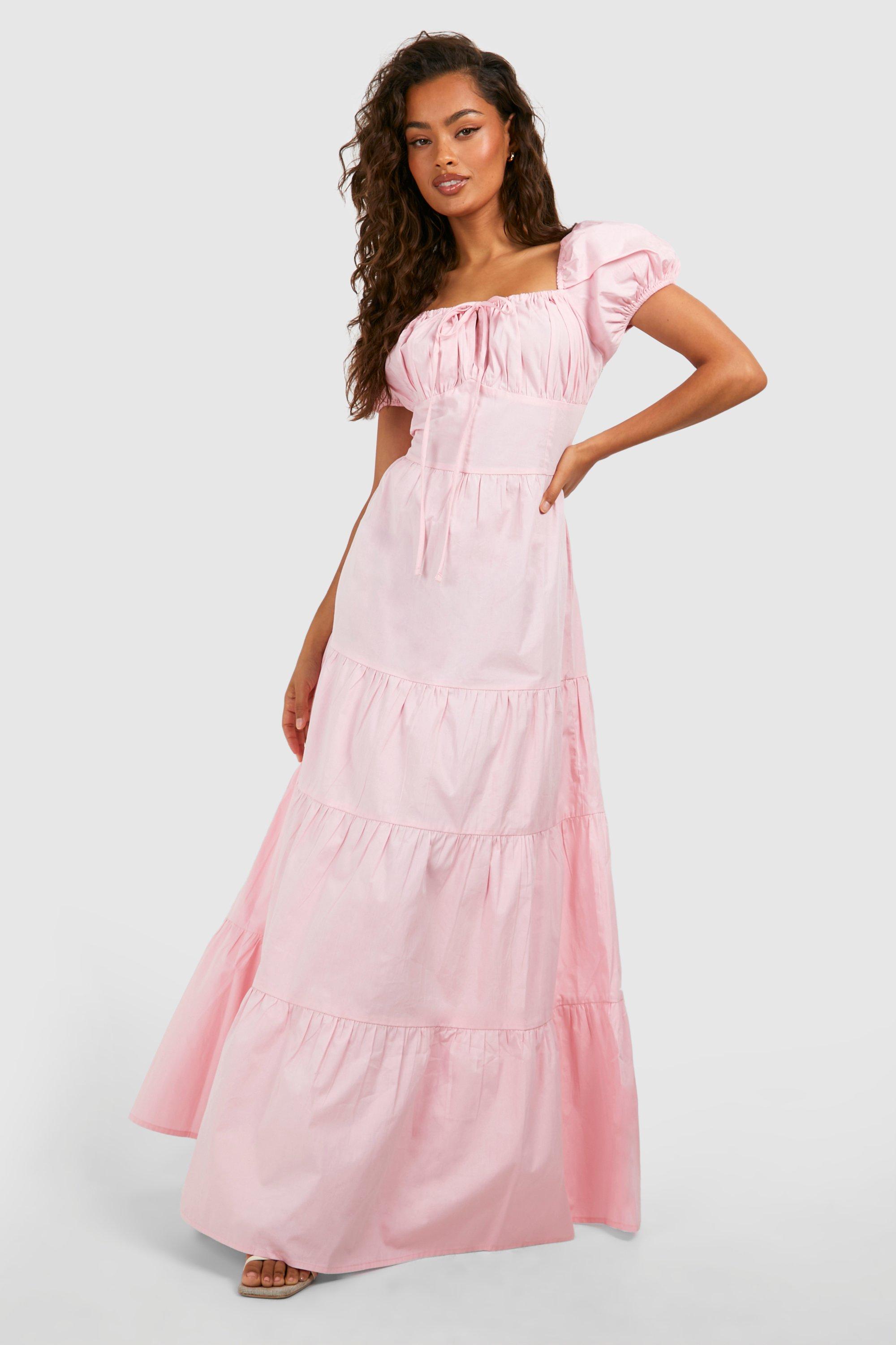 Boohoo Cotton Poplin Tiered Maxi Dress, Pink