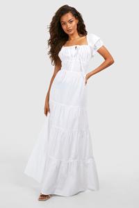 Boohoo Cotton Poplin Tiered Maxi Dress, White