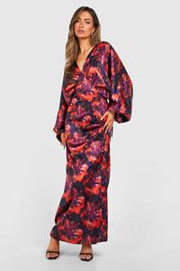 Boohoo Floral Extreme Batwing Plunge Maxi Dress, Red