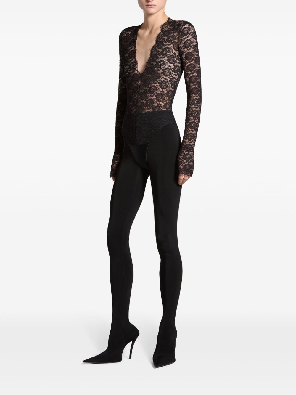 Balenciaga V-neck lace bodysuit - Zwart