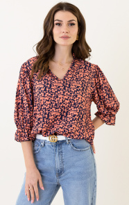 Jurkjes Flower Print Blouse Aimy Marine Oranje