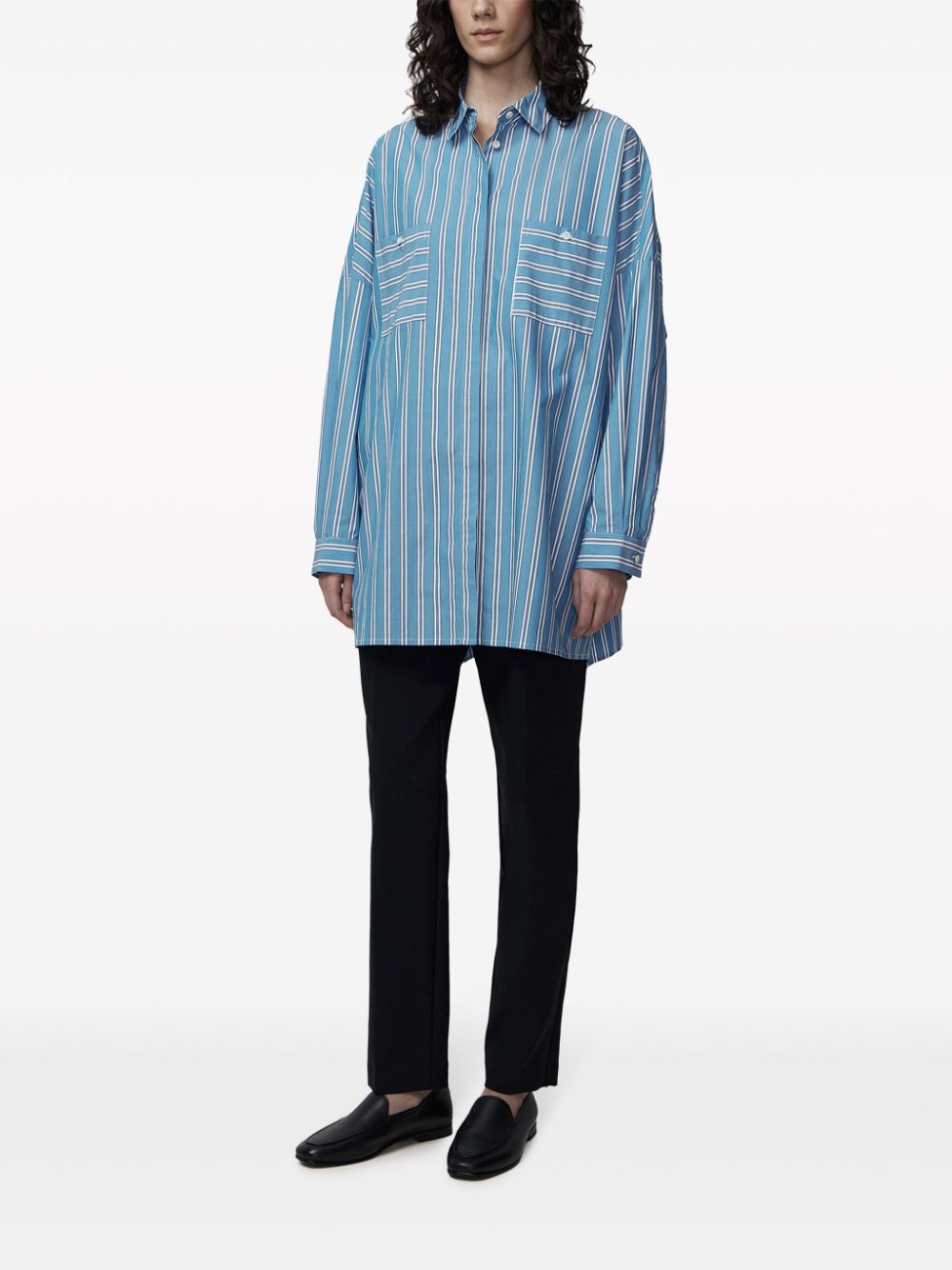 12 STOREEZ stripe-pattern cotton shirt - Blauw