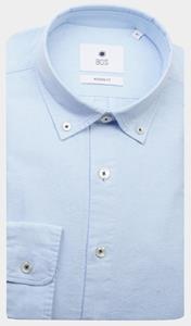 Bos Bright Blue Casual hemd lange mouw wox plain washed oxford shirt 24107wo25bo/210 l.blue