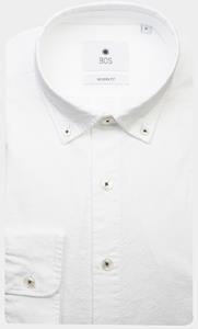 Bos Bright Blue Casual hemd lange mouw wox plain washed oxford shirt 24107wo25bo/100 white