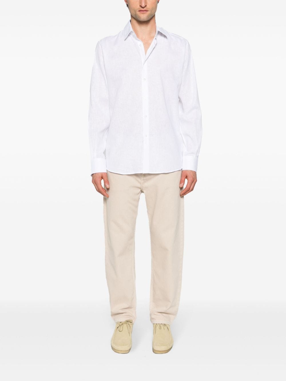Karl Lagerfeld long-sleeve linen blend shirt - Wit