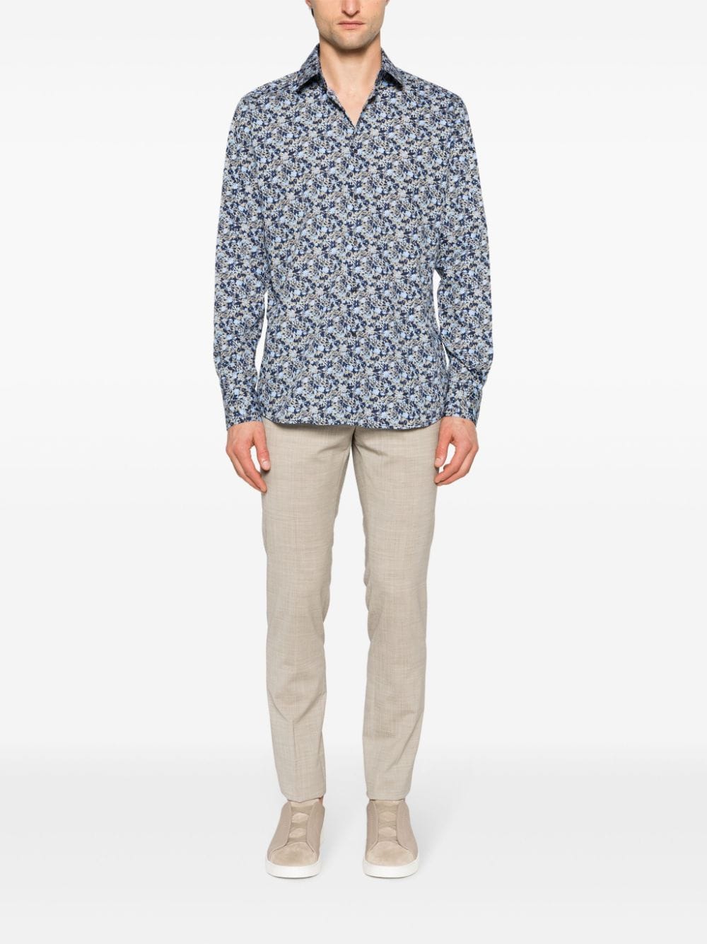 Karl Lagerfeld floral-print cotton shirt - Blauw