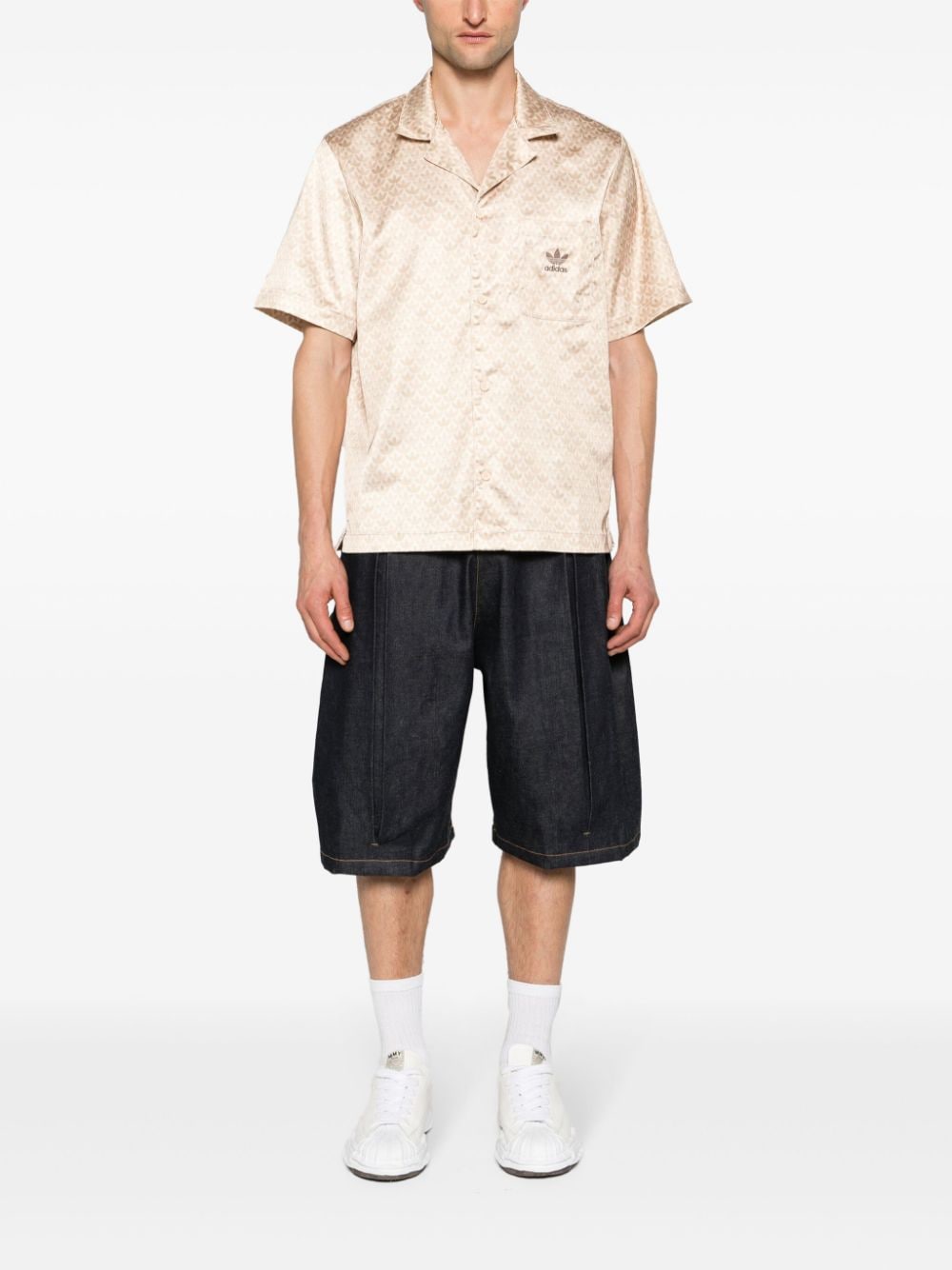 Adidas monogram-print satin shirt - Beige