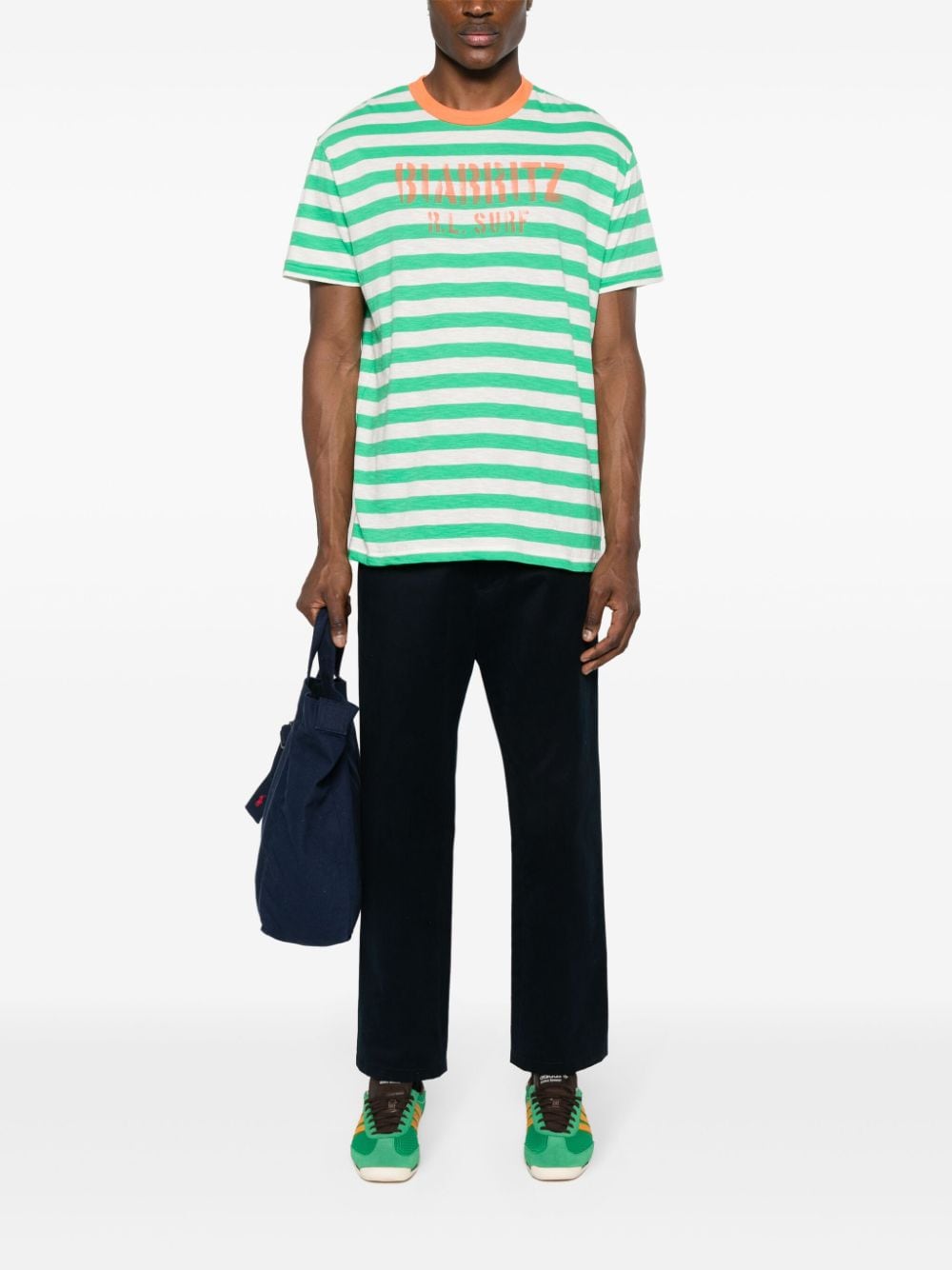 Polo Ralph Lauren text-print striped cotton T-shirt - Groen