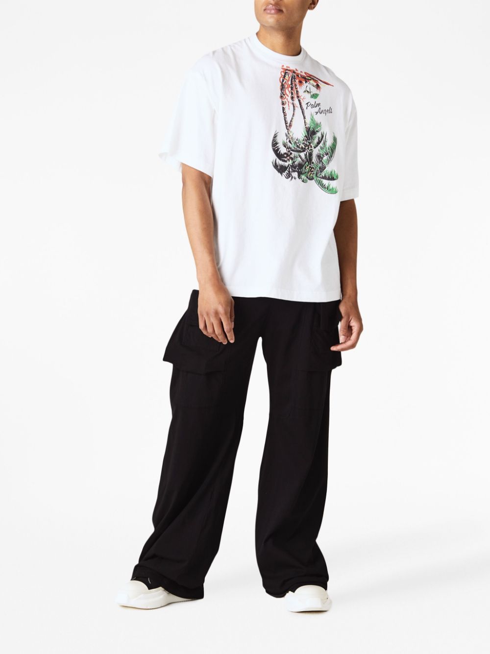 Palm Angels T-shirt met palmprint - WHITE/GREEN