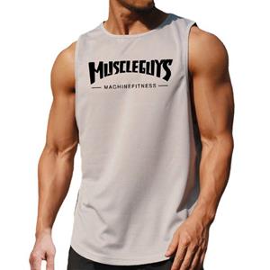 Muscleguys Heren Gym Kleding Zomer Mesh Bedrukte Bodybuilding Workout Mouwloze T-shirts Wide-shoulder Sneldrogend Comfortabele Tank Top