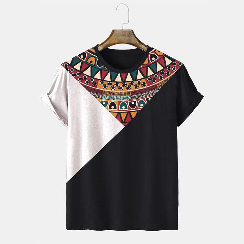 Men Apparel Heren geometrische patchwork T-shirts met korte mouwen Etnische stijl Print Casual Tops T-shirt