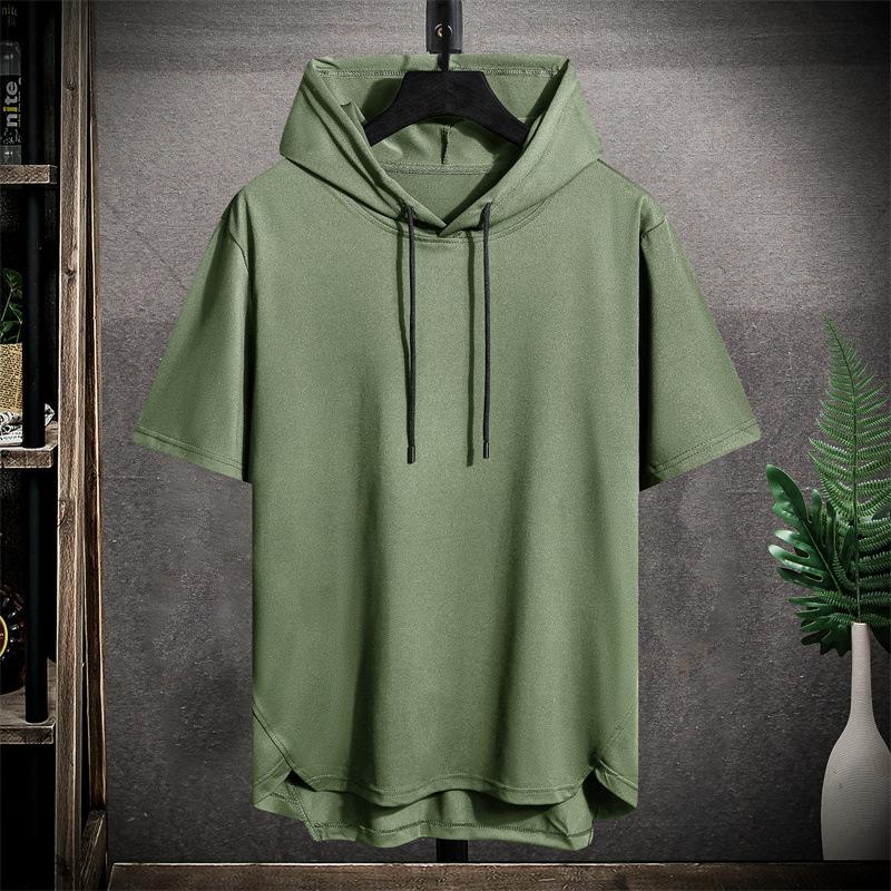 Peace RW Men's Summer Large Size Breathable Hooded T-shirt Cool and Comfortable Short Sleeve Tops Large Size Loose Hooded Tops