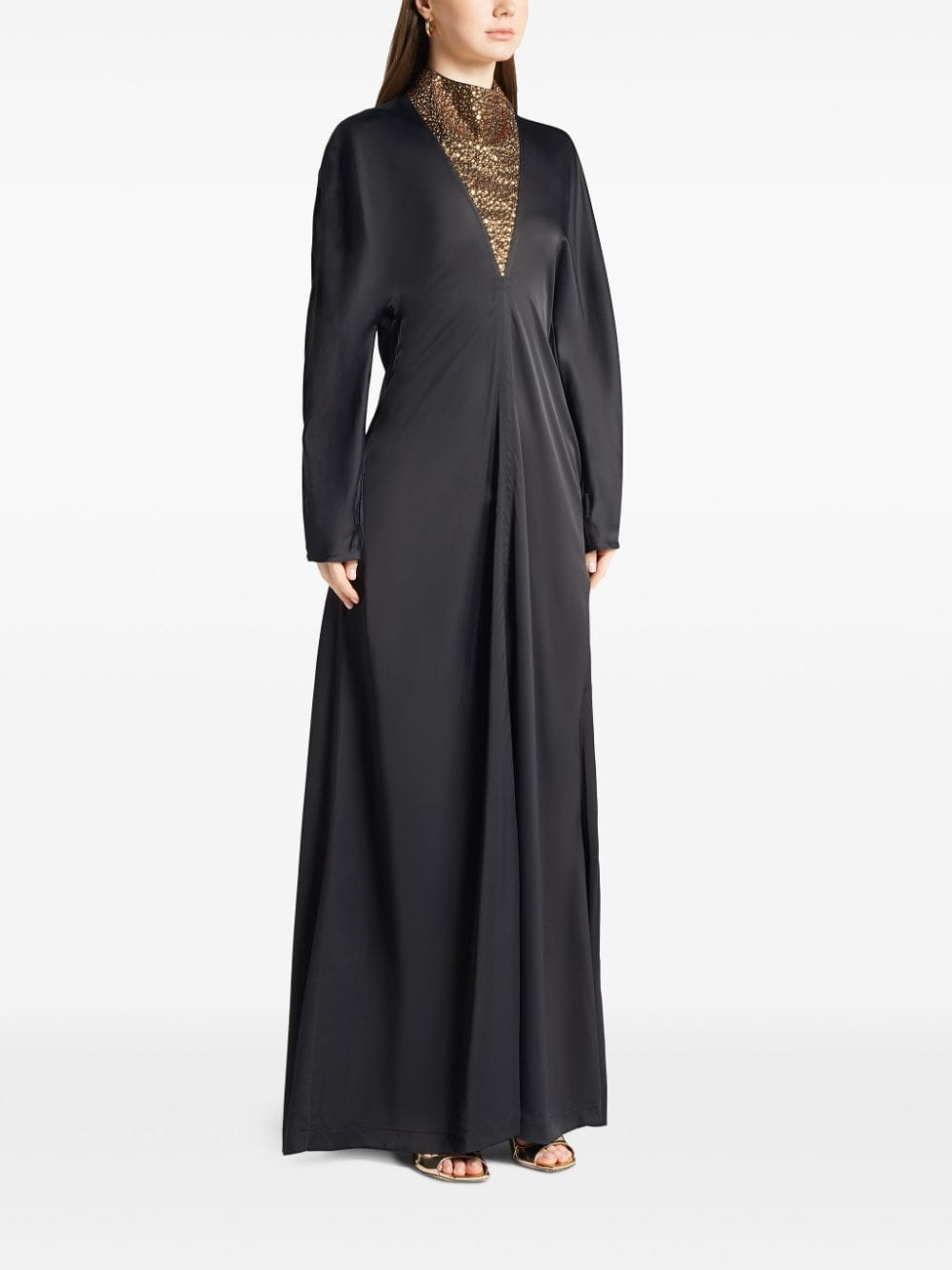 Ferragamo stone-appliqué long-sleeved gown - Zwart