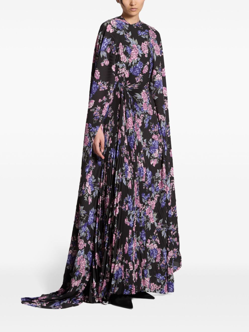 Balenciaga floral-print pleated maxi dress - Zwart
